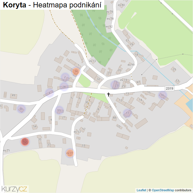 Mapa Koryta - Firmy v části obce.