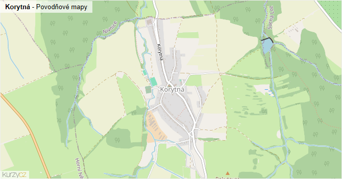 Korytná - záplavové mapy stoleté vody