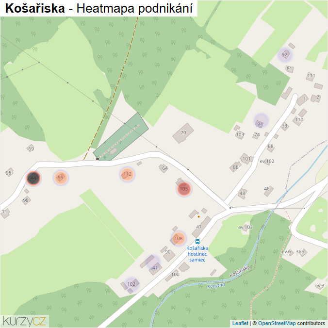 Mapa Košařiska - Firmy v části obce.