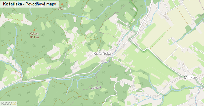 Košařiska - záplavové mapy stoleté vody