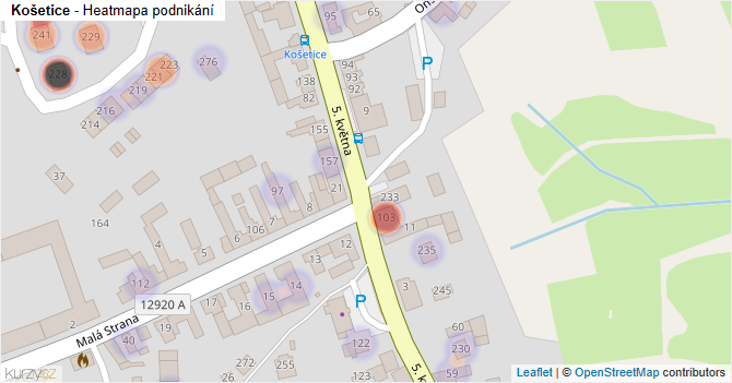 Košetice - mapa podnikání