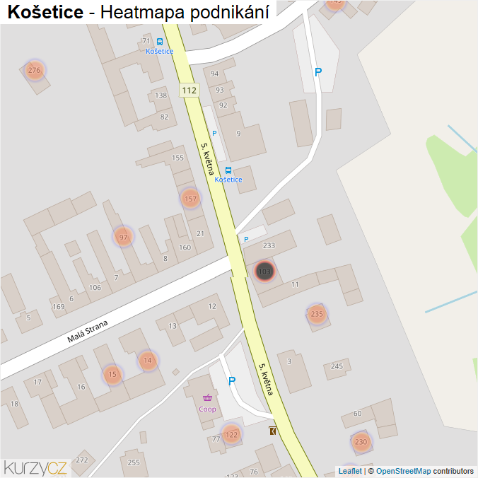 Mapa Košetice - Firmy v obci.