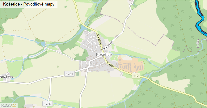 Košetice - záplavové mapy stoleté vody
