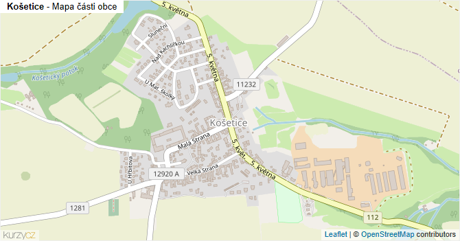 Košetice - mapa části obce