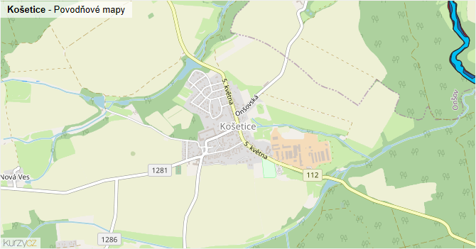 Košetice - záplavové mapy stoleté vody