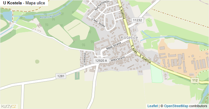 U Kostela - mapa ulice