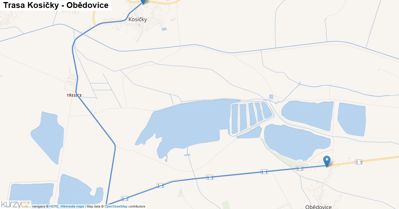 Kosičky-Obědovice, mapa trasy