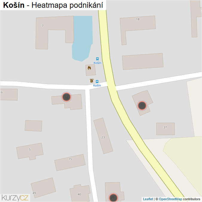 Mapa Košín - Firmy v obci.