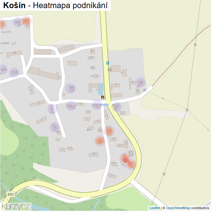 Mapa Košín - Firmy v části obce.