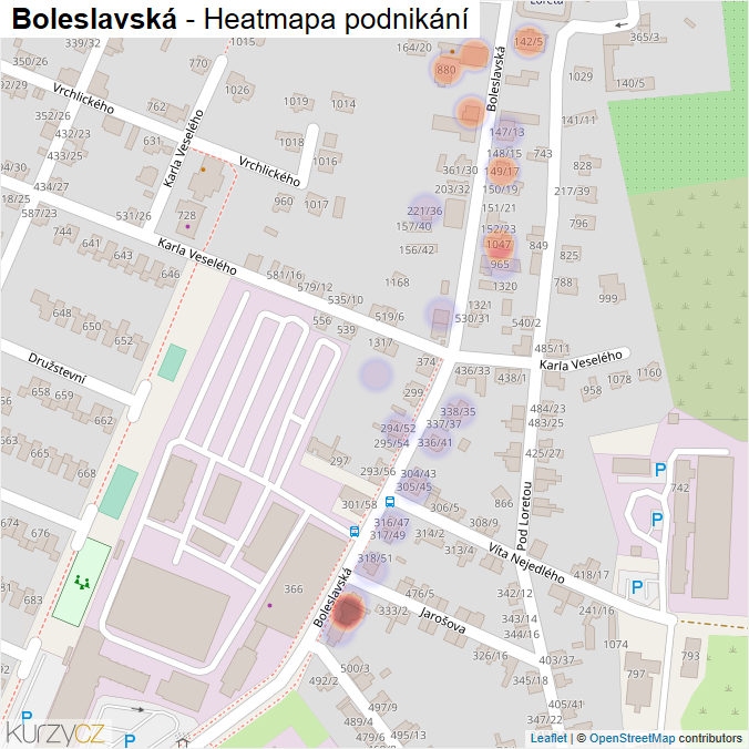 Mapa Boleslavská - Firmy v ulici.