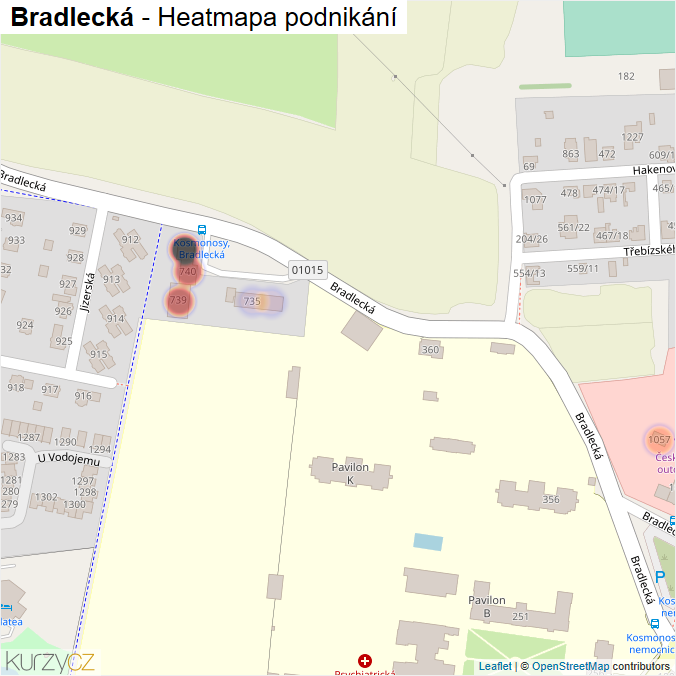 Mapa Bradlecká - Firmy v ulici.