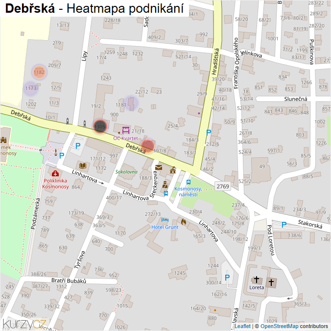 Mapa Debřská - Firmy v ulici.