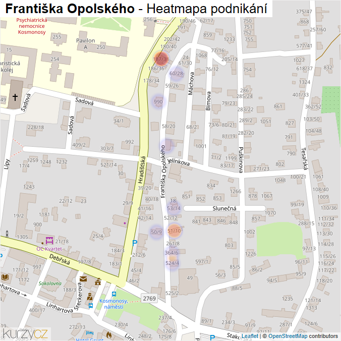 Mapa Františka Opolského - Firmy v ulici.