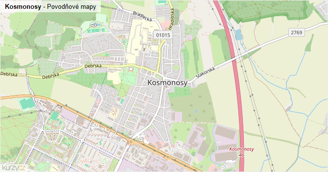 Kosmonosy - záplavové mapy stoleté vody