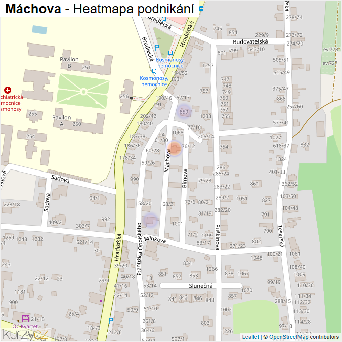 Mapa Máchova - Firmy v ulici.