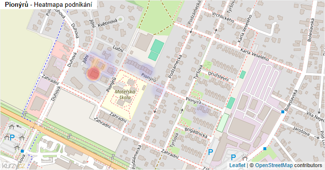 Pionýrů - mapa podnikání