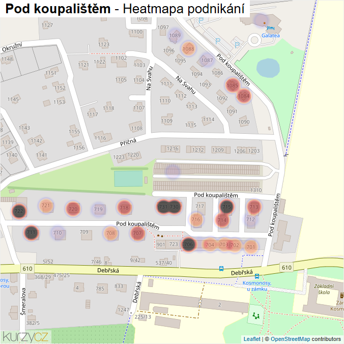 Mapa Pod koupalištěm - Firmy v ulici.
