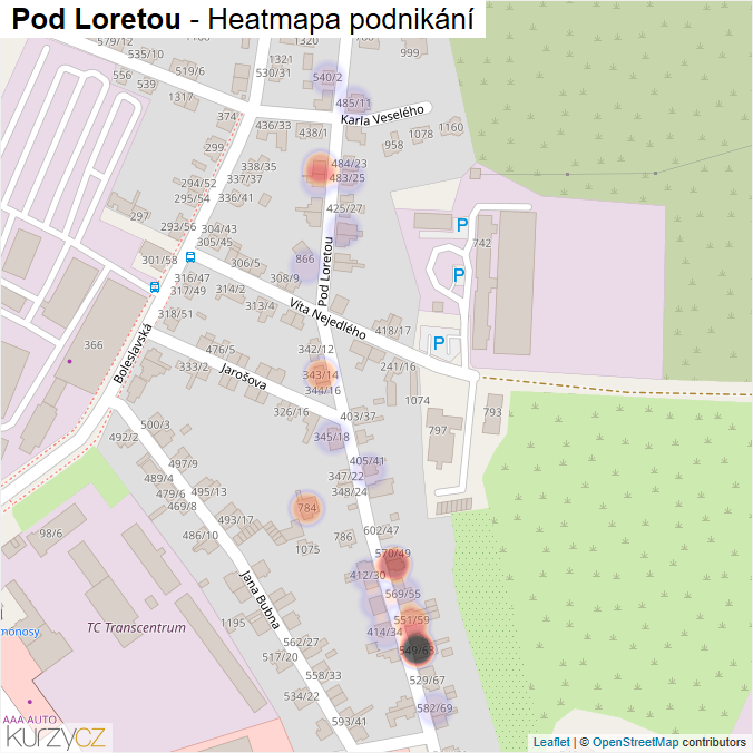 Mapa Pod Loretou - Firmy v ulici.