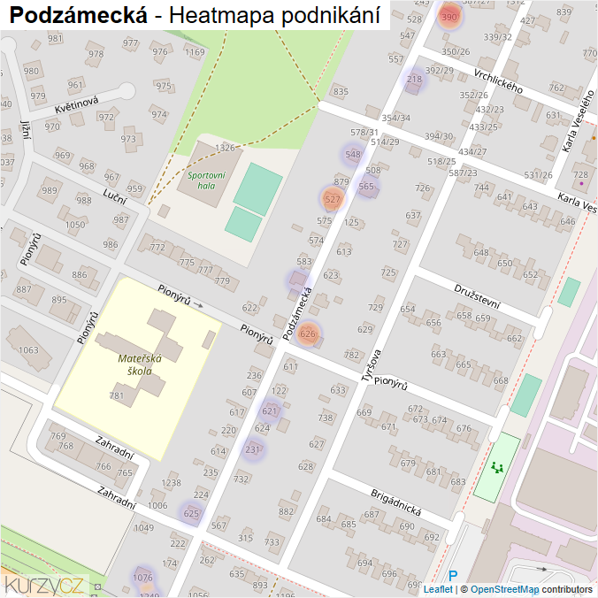 Mapa Podzámecká - Firmy v ulici.