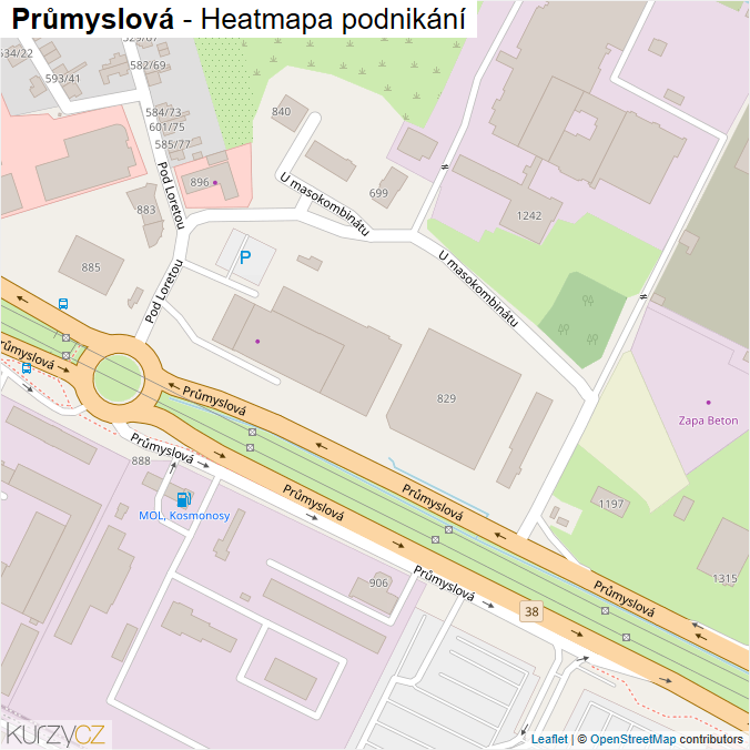 Mapa Průmyslová - Firmy v ulici.