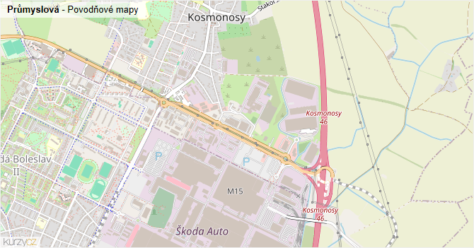 Průmyslová - záplavové mapy stoleté vody