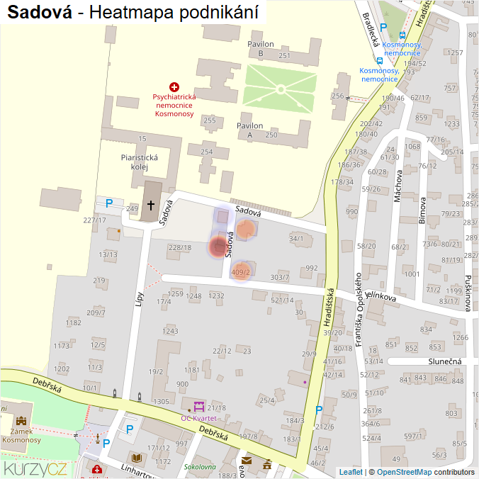 Mapa Sadová - Firmy v ulici.