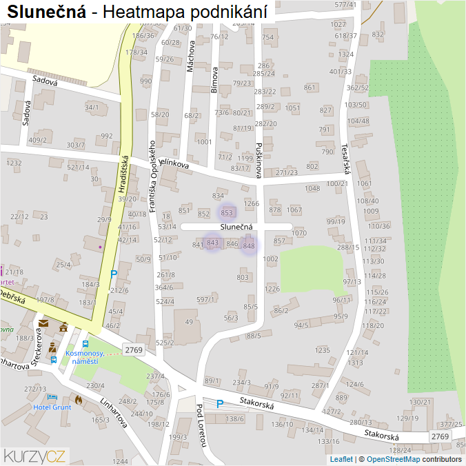 Mapa Slunečná - Firmy v ulici.