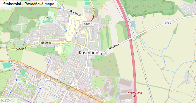 Stakorská - záplavové mapy stoleté vody