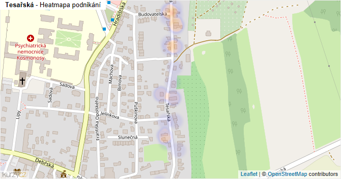 Tesařská - mapa podnikání