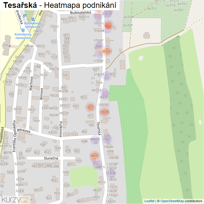 Mapa Tesařská - Firmy v ulici.