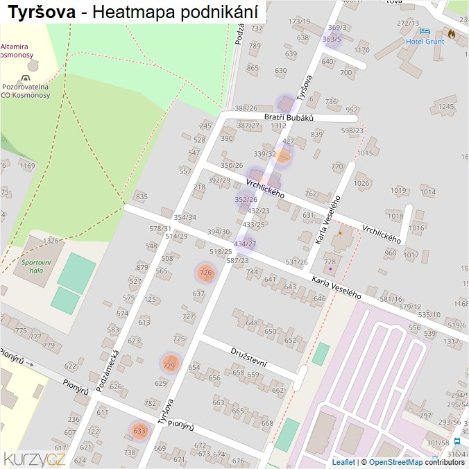 Mapa Tyršova - Firmy v ulici.