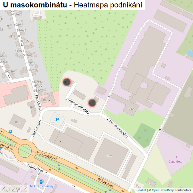 Mapa U masokombinátu - Firmy v ulici.