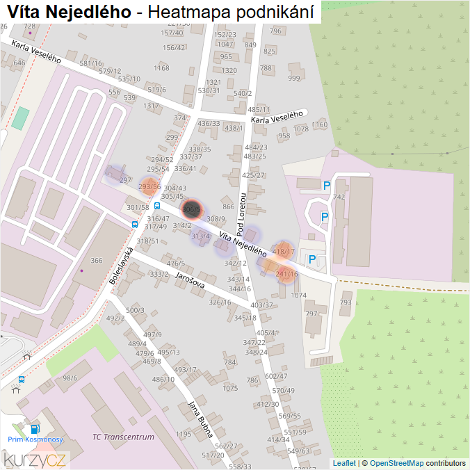 Mapa Víta Nejedlého - Firmy v ulici.