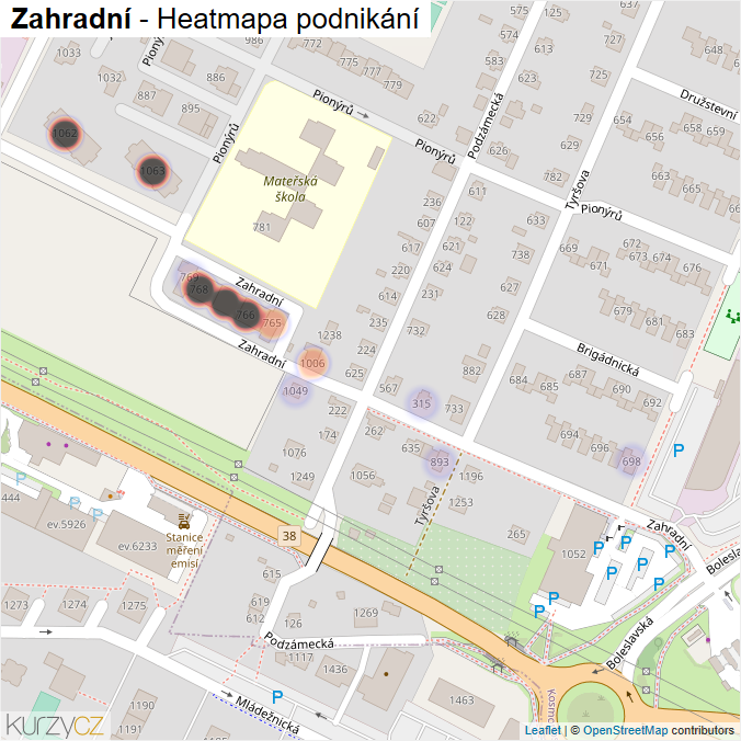 Mapa Zahradní - Firmy v ulici.