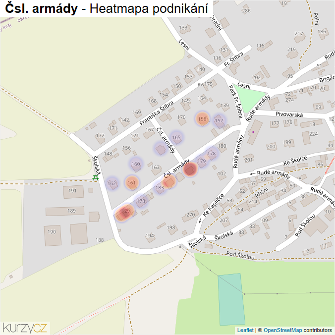 Mapa Čsl. armády - Firmy v ulici.