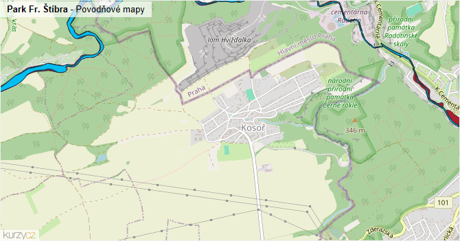 Park Fr. Štíbra - záplavové mapy stoleté vody