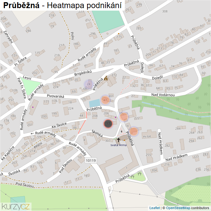 Mapa Průběžná - Firmy v ulici.