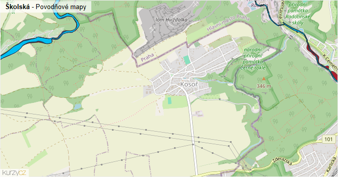 Školská - záplavové mapy stoleté vody