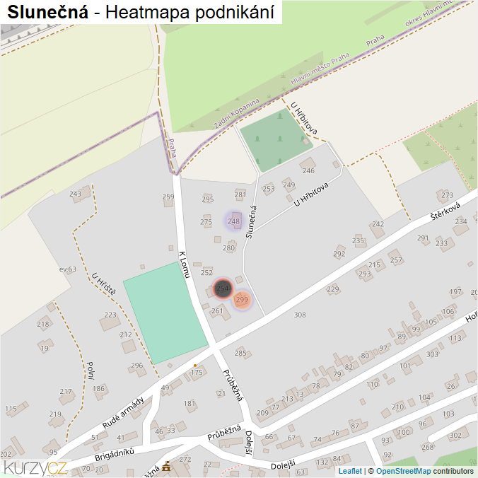 Mapa Slunečná - Firmy v ulici.