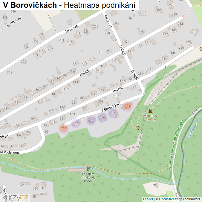 Mapa V Borovičkách - Firmy v ulici.