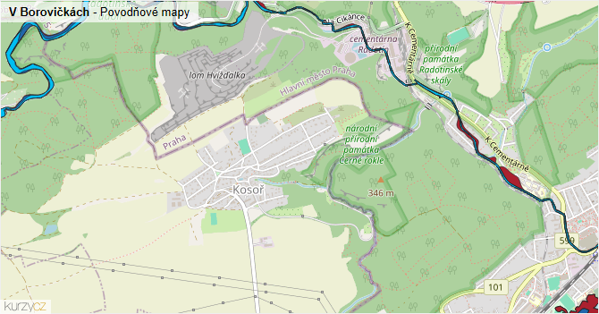 V Borovičkách - záplavové mapy stoleté vody