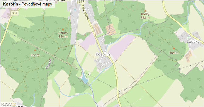 Kosořín - záplavové mapy stoleté vody