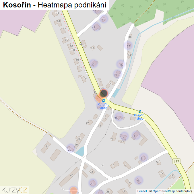 Mapa Kosořín - Firmy v části obce.