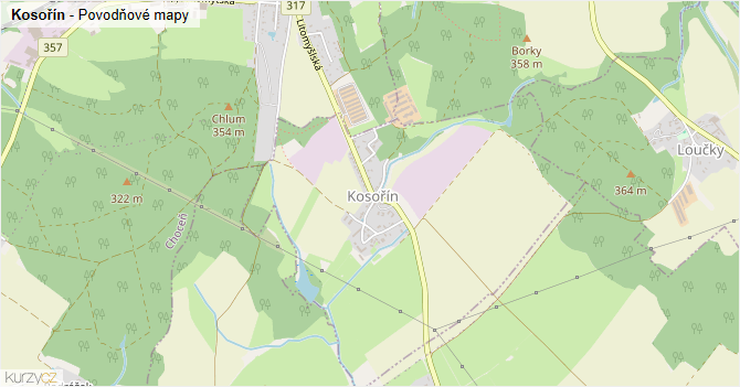 Kosořín - záplavové mapy stoleté vody