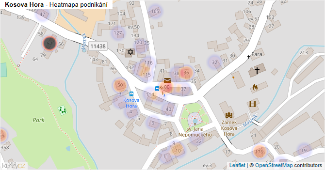 Kosova Hora - mapa podnikání