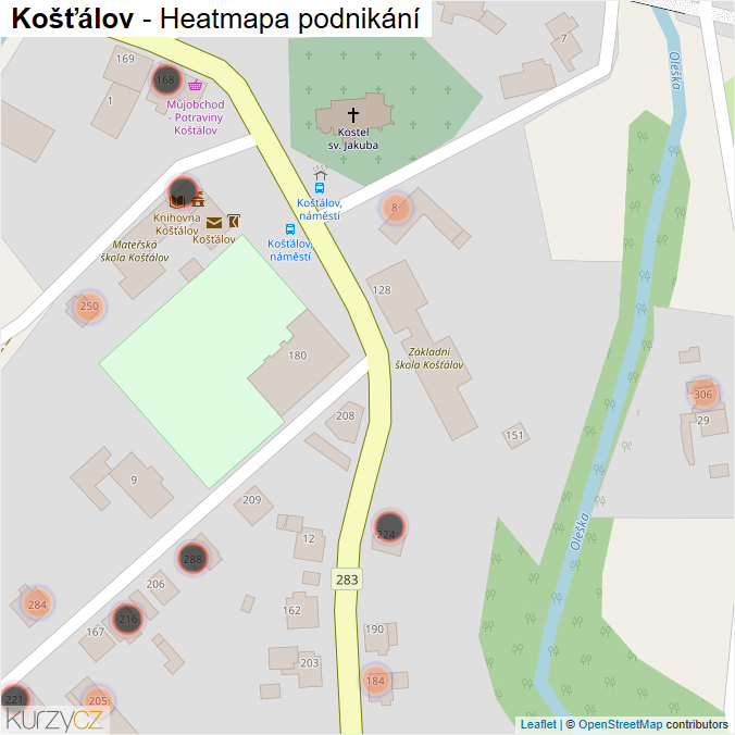 Mapa Košťálov - Firmy v obci.