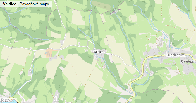 Valdice - záplavové mapy stoleté vody