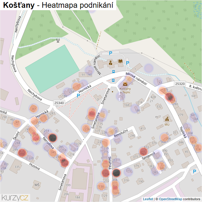Mapa Košťany - Firmy v obci.