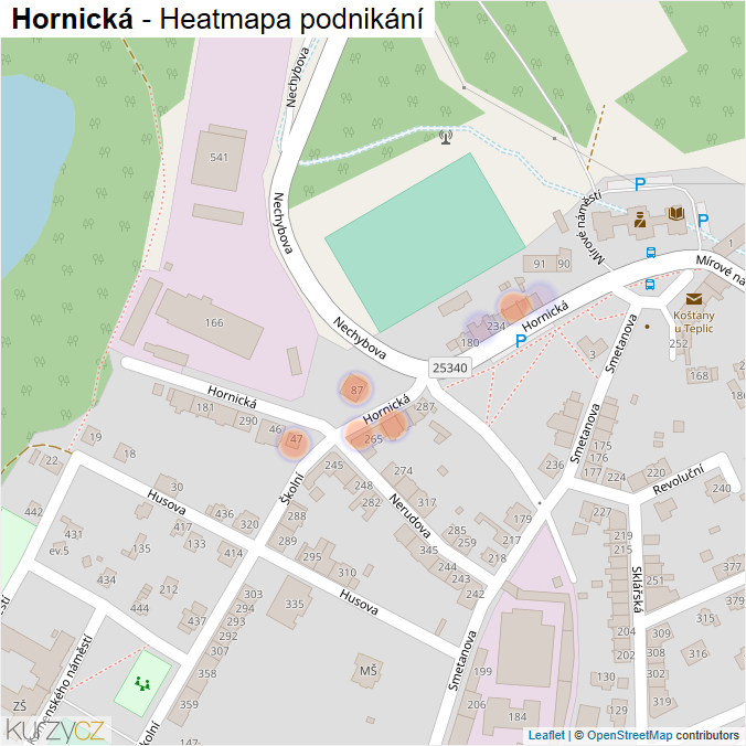 Mapa Hornická - Firmy v ulici.