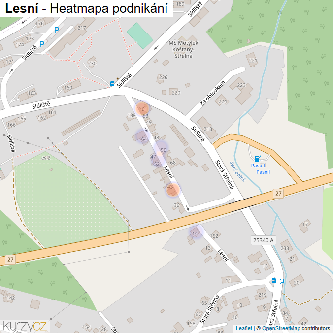 Mapa Lesní - Firmy v ulici.